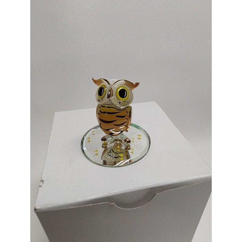 Art Glass Baron HOOT OWL Figurine Gold Trim USA 2" Tall